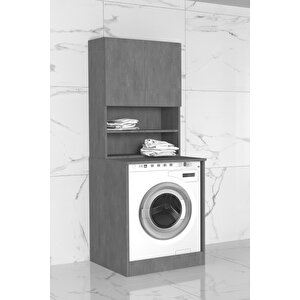 Defne 70 Cm Çamaşır Makinesi Dolabı Retro Gümüş
