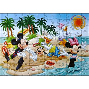 Donald Duck Daisy Duck Mickey Mouse Minnie Aand Goofy Sahilde Görseli Puzzle Yapboz Mdf Ahşap 120 Parça