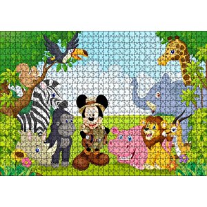 Ormandaki Arkadaşlarla Mickey Mouse Safari Görseli Puzzle Yapboz Mdf Ahşap 1000 Parça