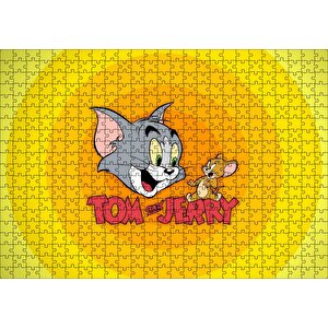 Tom Ve Jerr Logo Sarı Zeminde, Puzzle Yapboz Mdf Ahşap 500 Parça
