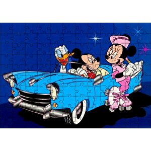 Mickey Mouse Minnie Mouse Ve Donald Duck Otomobil Puzzle Yapboz Mdf Ahşap 120 Parça