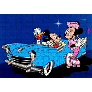 Mickey Mouse Minnie Mouse Ve Donald Duck Otomobil Puzzle Yapboz Mdf Ahşap 255 Parça