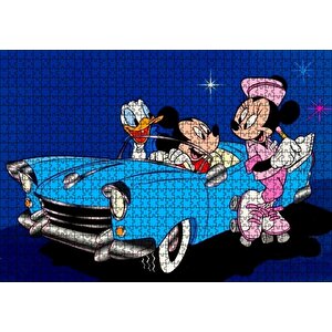 Mickey Mouse Minnie Mouse Ve Donald Duck Otomobil Puzzle Yapboz Mdf Ahşap 1000 Parça
