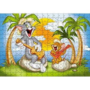 Tom Ve Jerry Şarkı Söyleyen Ada Palmiye Ağaçları Puzzle Yapboz Mdf Ahşap 255 Parça