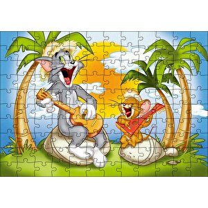 Tom Ve Jerry Şarkı Söyleyen Ada Palmiye Ağaçları Puzzle Yapboz Mdf Ahşap 120 Parça