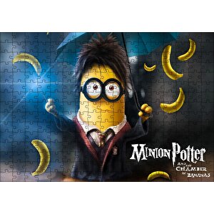 Minnion Potter Şemsiye Ve Muzlar Görsel Puzzle Yapboz Mdf Ahşap 255 Parça