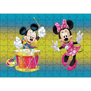 Mickey Mouse Ve Davullu Minnie Mouse Puzzle Yapboz Mdf Ahşap 120 Parça