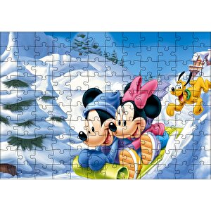 Disney Mickey Mouse Minnie Mouse Plüton Kar Puzzle Yapboz Mdf Ahşap 120 Parça