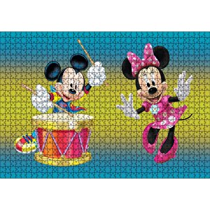 Mickey Mouse Ve Davullu Minnie Mouse Puzzle Yapboz Mdf Ahşap 1000 Parça