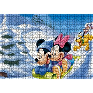 Disney Mickey Mouse Minnie Mouse Plüton Kar Puzzle Yapboz Mdf Ahşap 1000 Parça