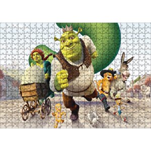 Shrek Karakterleri Çizgi Film Taç Bebek Arabası Kurabiye Puzzle Yapboz Mdf Ahşap 500 Parça