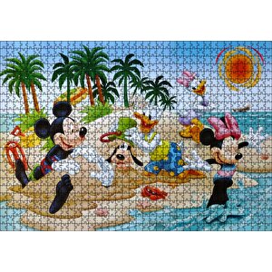 Donald Duck Daisy Duck Mickey Mouse Minnie Aand Goofy Sahilde Görseli Puzzle Yapboz Mdf Ahşap 1000 Parça
