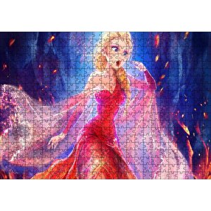 Güzel Prenses Elsa Kırmızı Elbise Görseli Puzzle Yapboz Mdf Ahşap 500 Parça