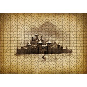 Kara Kalem Sanatı Şato Görseli Puzzle Yapboz Mdf Ahşap 500 Parça
