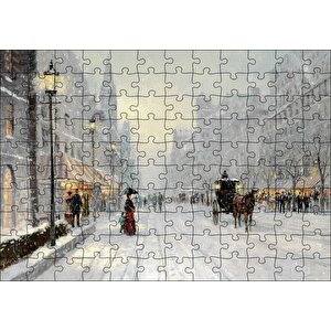 Karlı Şehir Kahverengi At Görseli Puzzle Yapboz Mdf Ahşap 120 Parça