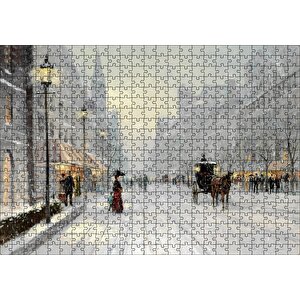 Karlı Şehir Kahverengi At Görseli Puzzle Yapboz Mdf Ahşap 500 Parça
