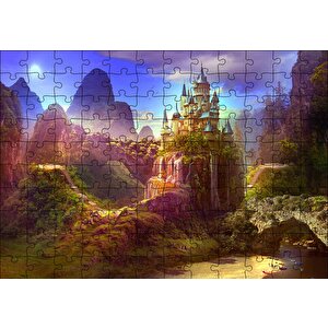 Cennet Tepelerindeki Kale Manzarası Puzzle Yapboz Mdf Ahşap 120 Parça
