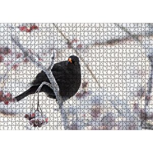 Cakapuzzle Karlı Dalların Üzerindeki Karatavuk Puzzle Yapboz Mdf Ahşap