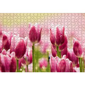 Pembe Laleler Puzzle Yapboz Mdf Ahşap 500 Parça