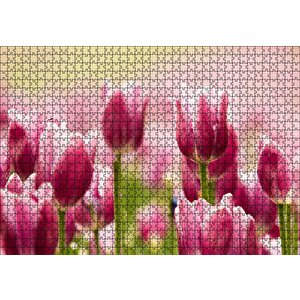 Pembe Laleler Puzzle Yapboz Mdf Ahşap 1000 Parça