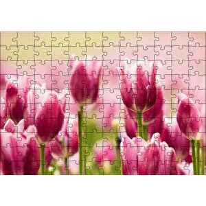 Pembe Laleler Puzzle Yapboz Mdf Ahşap 120 Parça