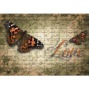 Aşk Yazılı Kelebekler Puzzle Yapboz Mdf Ahşap 120 Parça
