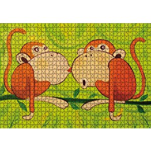 Maymunlar Aşk Öpücüğü Puzzle Yapboz Mdf Ahşap 1000 Parça