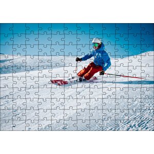 Tepeden İnen Kayakçı Siporu Puzzle Yapboz Mdf Ahşap 120 Parça