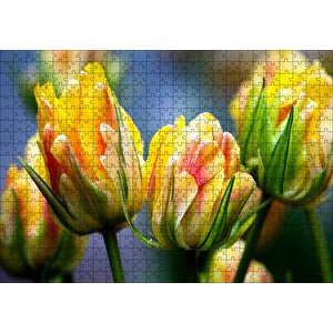 Sarı Turuncu Yeşil Tonlarda Lale Çiçeği Puzzle Yapboz Mdf Ahşap 500 Parça