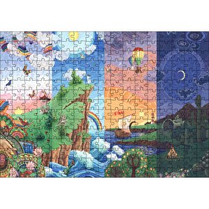 Renkli Ada Soyut Resim Sanat Eseri Gökkuşakları Ay Puzzle Yapboz Mdf Ahşap 255 Parça