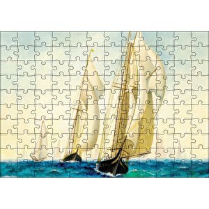 Sanat Eseri Yelkenli Gemi Boyama Duvar Kağıdı Puzzle Yapboz Mdf Ahşap 120 Parça