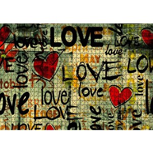 Aşk Yazıları Ve Kırmızı Kalpler Puzzle Yapboz Mdf Ahşap 1000 Parça