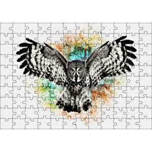 Siyah Beyaz Baykuş Animasyonu Görseli Puzzle Yapboz Mdf Ahşap 120 Parça