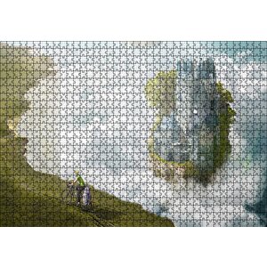 Bulutlar Kale Ve Bisikletli Genç Puzzle Yapboz Mdf Ahşap 1000 Parça