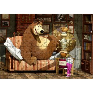 Masha Ayıyı Çay İçmeye Çağırır Görseli Puzzle Yapboz Mdf Ahşap 120 Parça