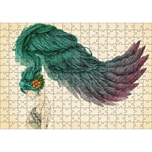 Kadın Fantastik Tüy Saç Çizimi Görseli Puzzle Yapboz Mdf Ahşap 255 Parça