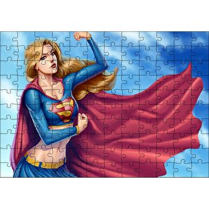 Pelerinli Güçlü Süper Kız Görseli Puzzle Yapboz Mdf Ahşap 120 Parça