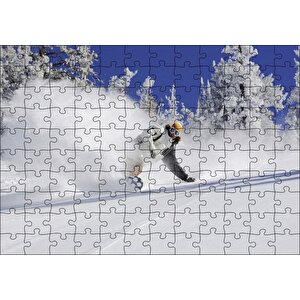 Snowboard Spor Karda Uçmak, Puzzle Yapboz Mdf Ahşap 120 Parça