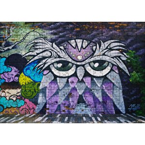 Grafiti Sokak Sanatı Baykuş Görseli Puzzle Yapboz Mdf Ahşap 255 Parça