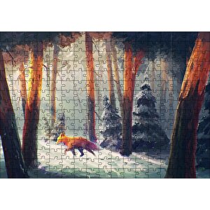 Karlı Orman Günışığı Ve Kurt Animasyon Görseli Puzzle Yapboz Mdf Ahşap 255 Parça