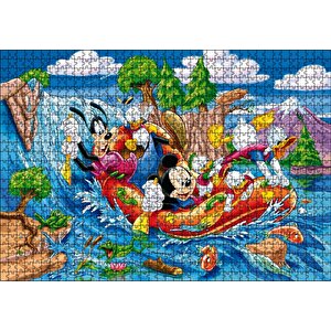 Mickey Mouse Donald Duck Ve Nehirde Yelkenli Puzzle Yapboz Mdf Ahşap 1000 Parça