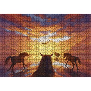Güne Koşan Atlar Fantastik Puzzle Yapboz Mdf Ahşap 1000 Parça