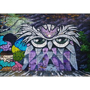 Grafiti Sokak Sanatı Baykuş Görseli Puzzle Yapboz Mdf Ahşap 120 Parça