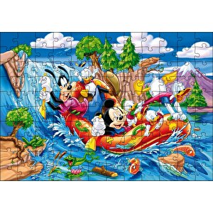 Mickey Mouse Donald Duck Ve Nehirde Yelkenli Puzzle Yapboz Mdf Ahşap 120 Parça