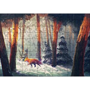 Cakapuzzle Karlı Orman Günışığı Ve Kurt Animasyon Görseli Puzzle Yapboz Mdf Ahşap