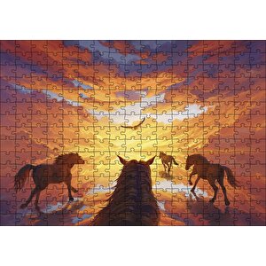 Güne Koşan Atlar Fantastik Puzzle Yapboz Mdf Ahşap 255 Parça