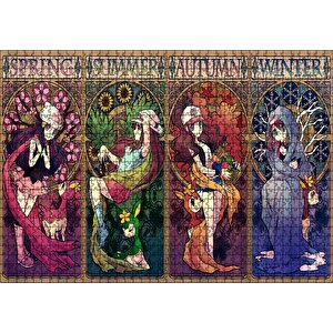 Mevsimler Ve Kadın Çiçek Görselleri Puzzle Yapboz Mdf Ahşap 1000 Parça