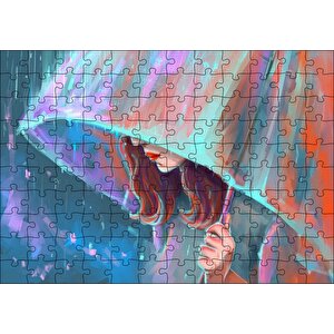 Şemsiye Tutan Kadın Görseli Puzzle Yapboz Mdf Ahşap 120 Parça