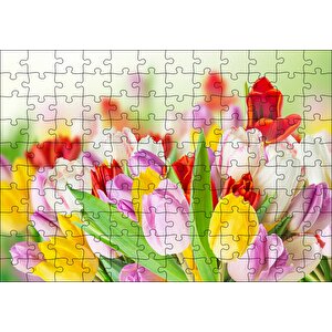 Renkli Laleler Görseli Puzzle Yapboz Mdf Ahşap 120 Parça