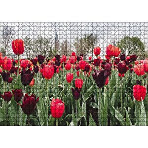 Turuncu Ve Mor Laleler Puzzle Yapboz Mdf Ahşap 1000 Parça